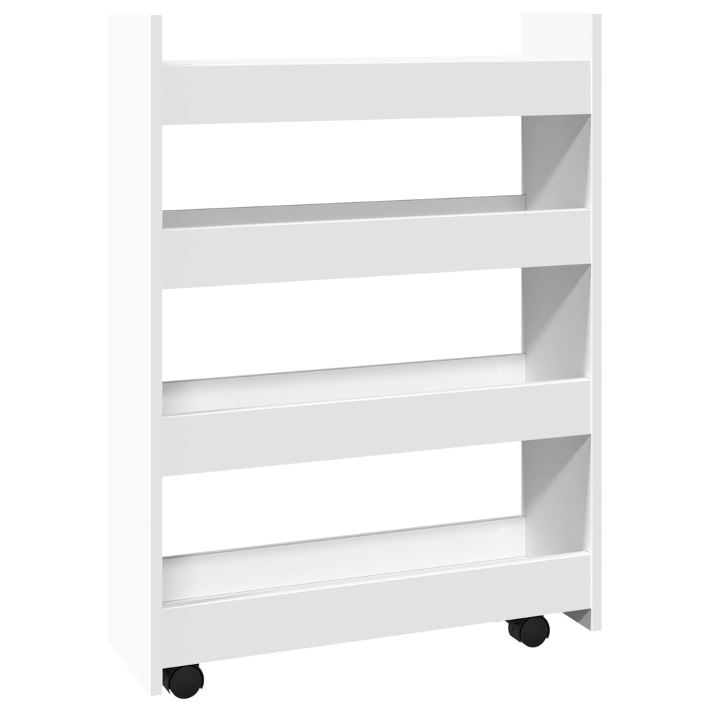 Narrow Storage Trolley 4 Tier White Engineered Wood