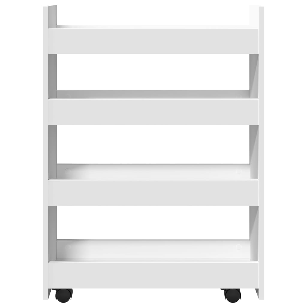 Narrow Storage Trolley 4 Tier White Engineered Wood