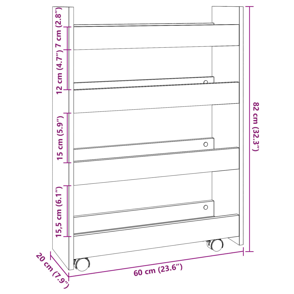 Narrow Storage Trolley 4 Tier White Engineered Wood