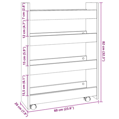 Narrow Storage Trolley 4 Tier White Engineered Wood