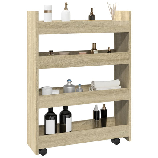 Narrow Storage Trolley 4 Tier Sonoma Oak Engineered Wood