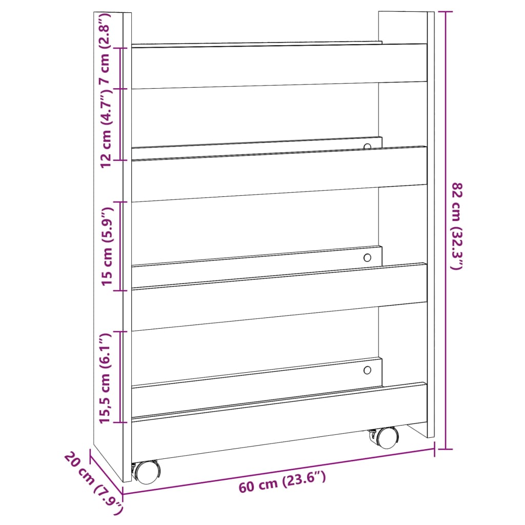 Narrow Storage Trolley 4 Tier Concrete Grey Engineered Wood