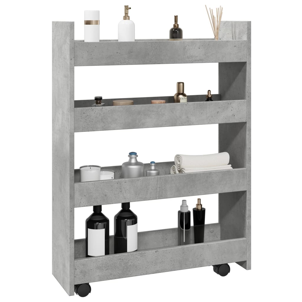 Narrow Storage Trolley 4 Tier Concrete Grey Engineered Wood