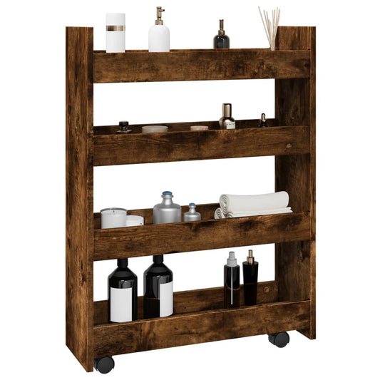 Narrow Storage Trolley 4 Tier Smoked Oak Engineered Wood