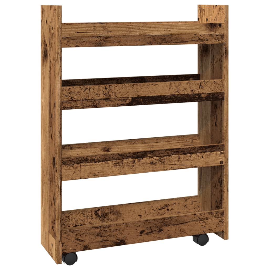 Narrow Storage Trolley 4 Tier Old Wood Engineered Wood