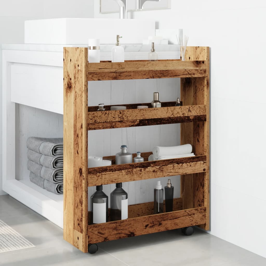 Narrow Storage Trolley 4 Tier Old Wood Engineered Wood