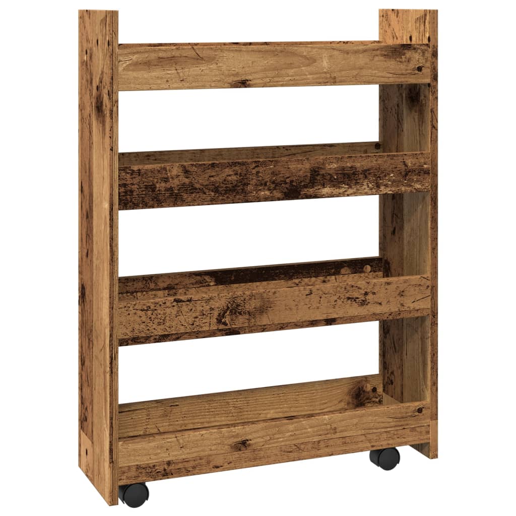 Narrow Storage Trolley 4 Tier Old Wood Engineered Wood