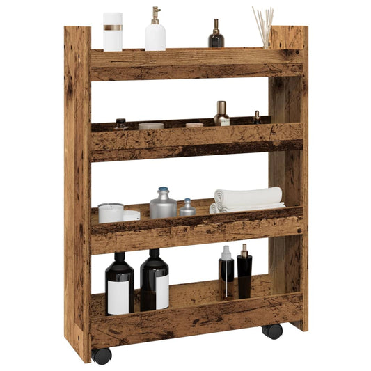 Narrow Storage Trolley 4 Tier Old Wood Engineered Wood