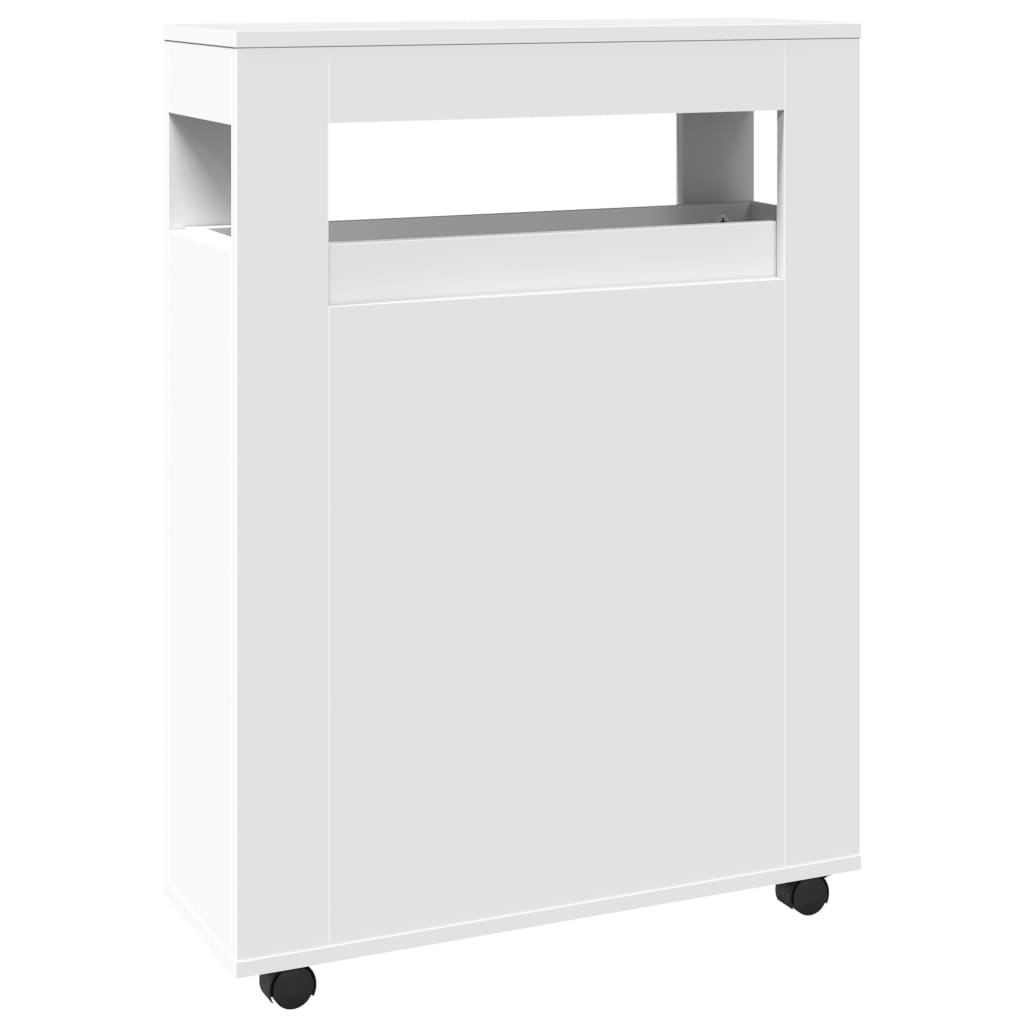 Narrow Bathroom Cabinet with Wheels White Engineered Wood