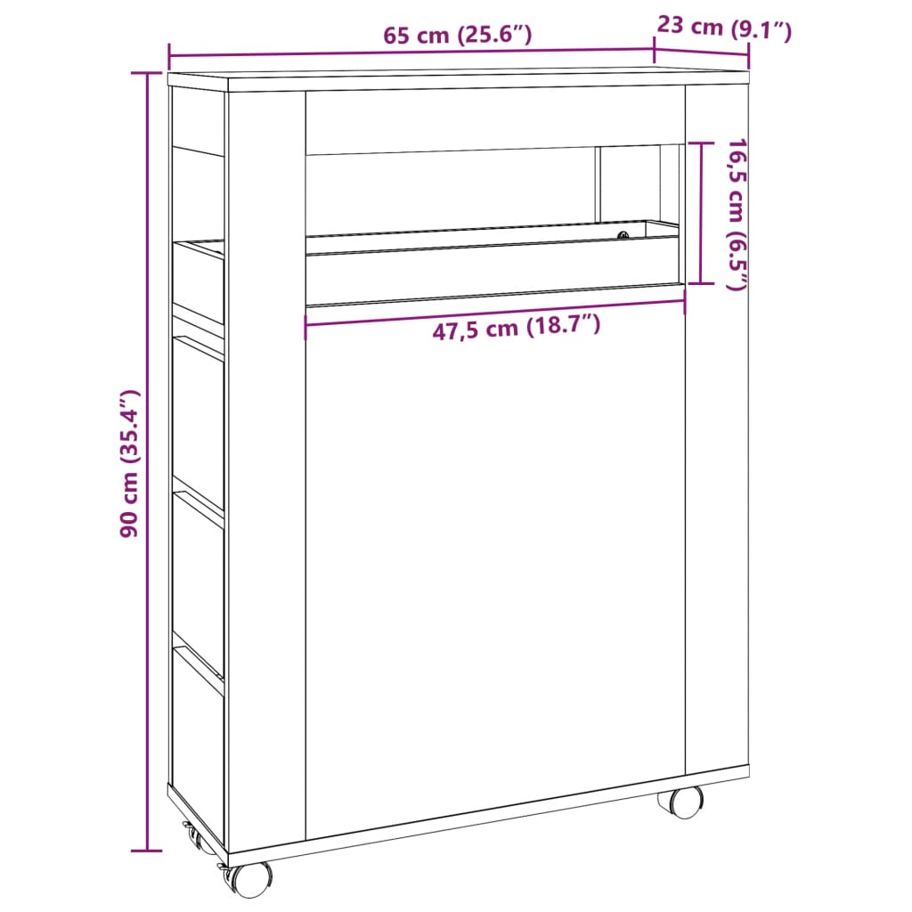 Narrow Bathroom Cabinet with Wheels White Engineered Wood