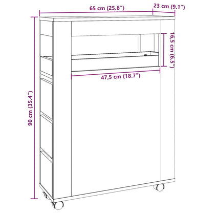 Narrow Bathroom Cabinet with Wheels White Engineered Wood