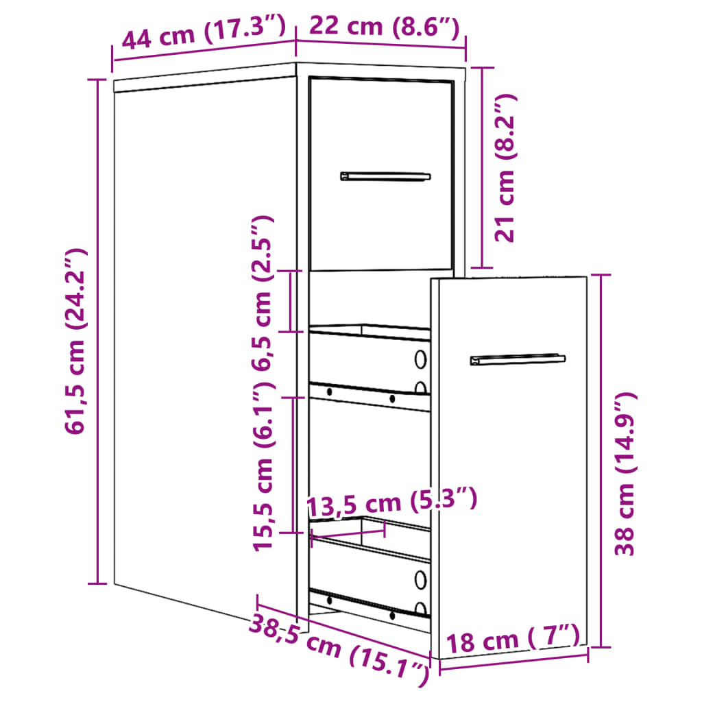 Narrow Bathroom Cupboard with Wheels White Engineered Wood