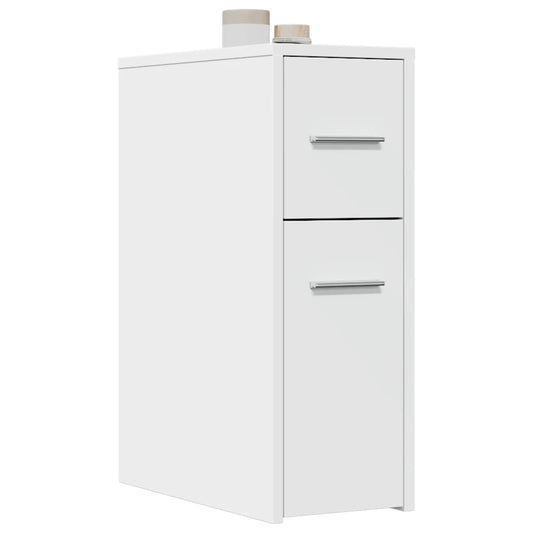 Narrow Bathroom Cupboard with Wheels White Engineered Wood