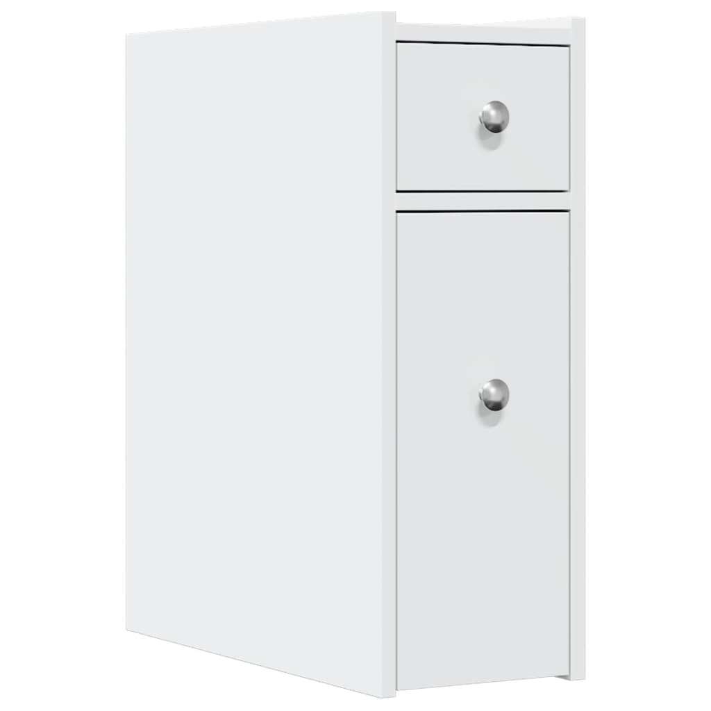 Narrow Bathroom Cupboard with Wheels White Engineered Wood