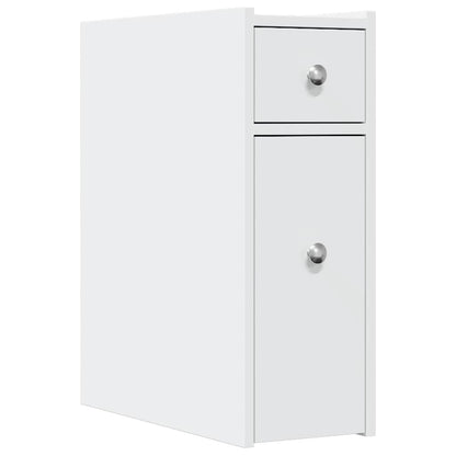 Narrow Bathroom Cupboard with Wheels White Engineered Wood