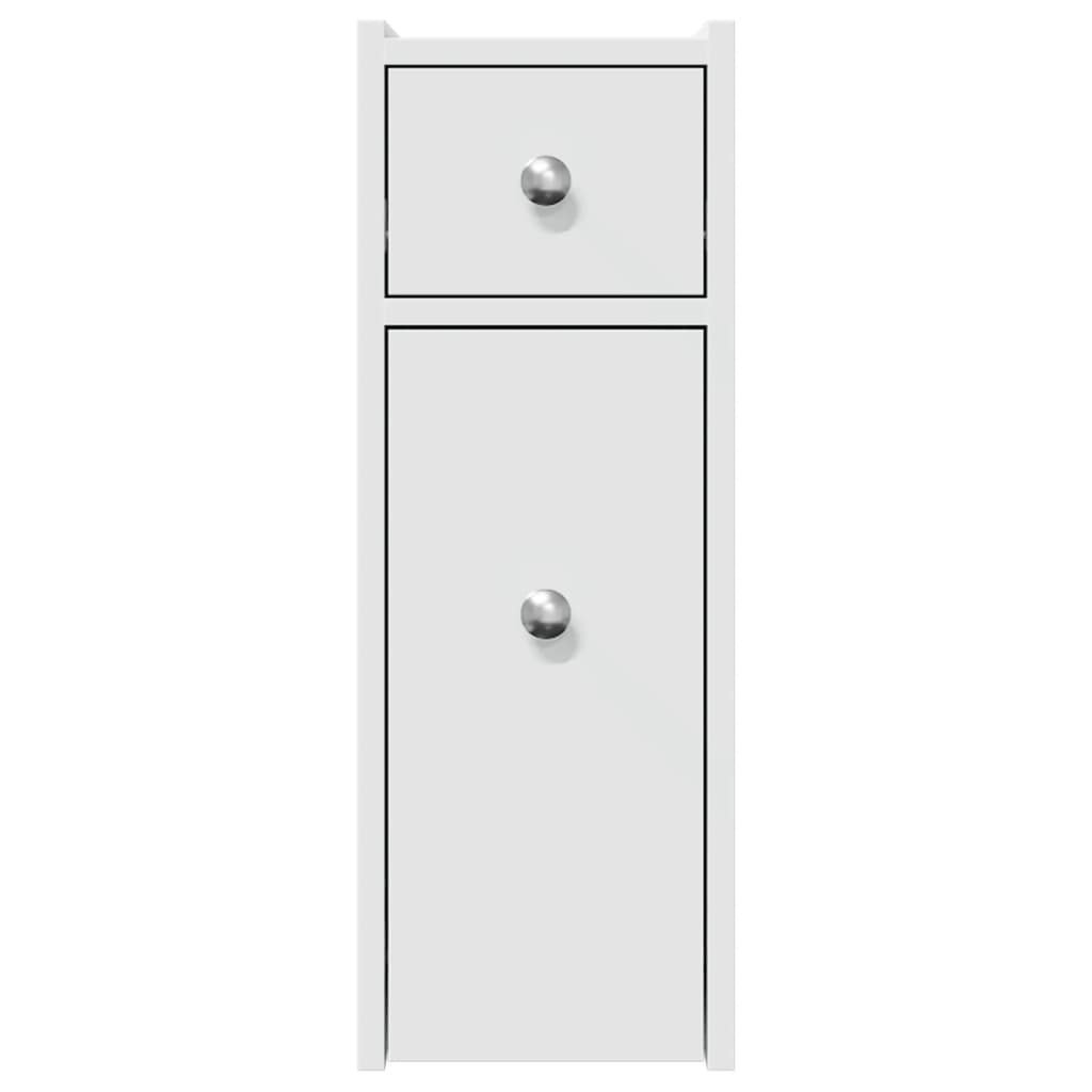 Narrow Bathroom Cupboard with Wheels White Engineered Wood