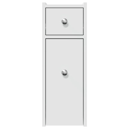 Narrow Bathroom Cupboard with Wheels White Engineered Wood