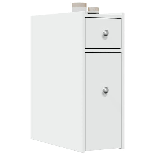 Narrow Bathroom Cupboard with Wheels White Engineered Wood