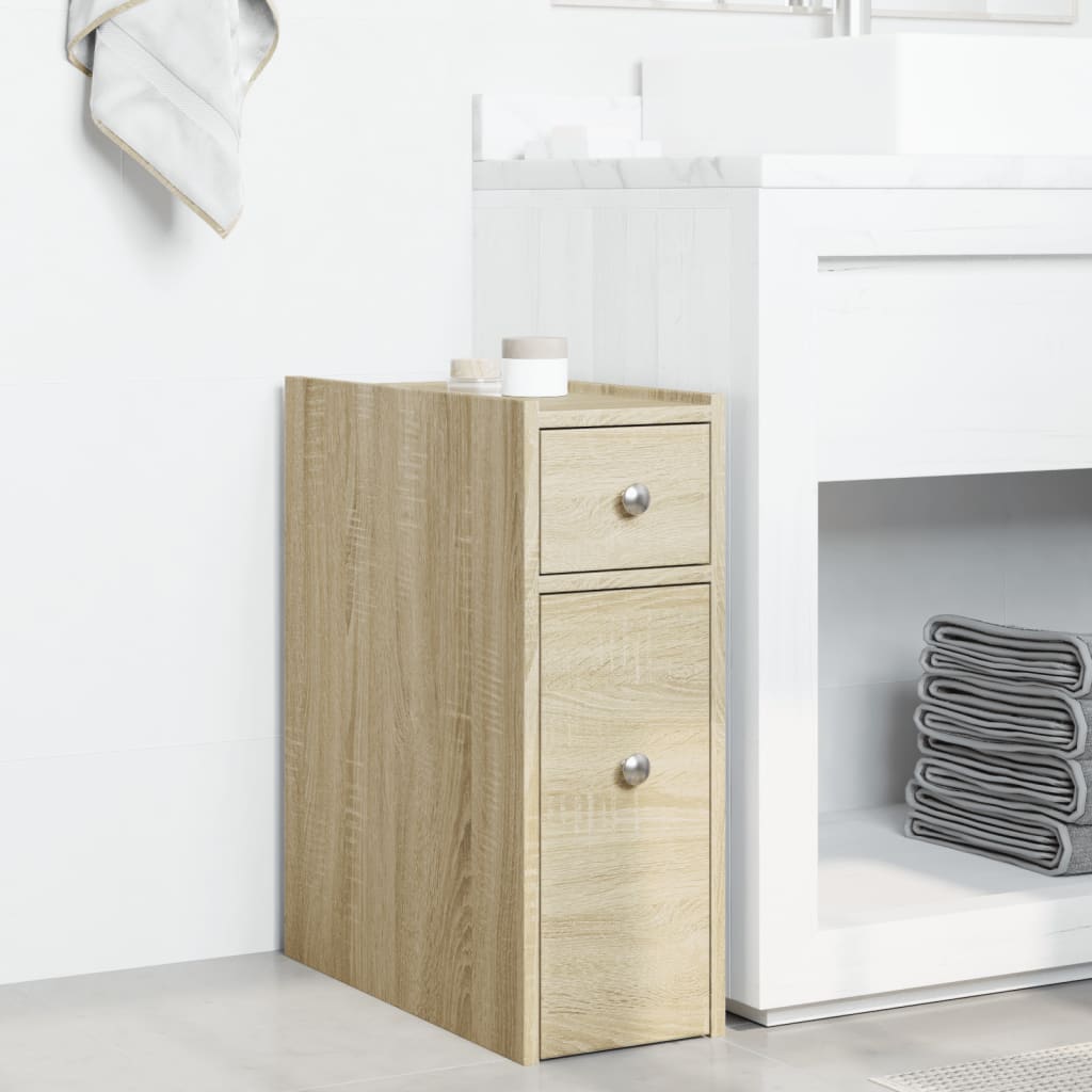 Narrow Bathroom Cupboard with Wheels Sonoma Oak Engineered Wood