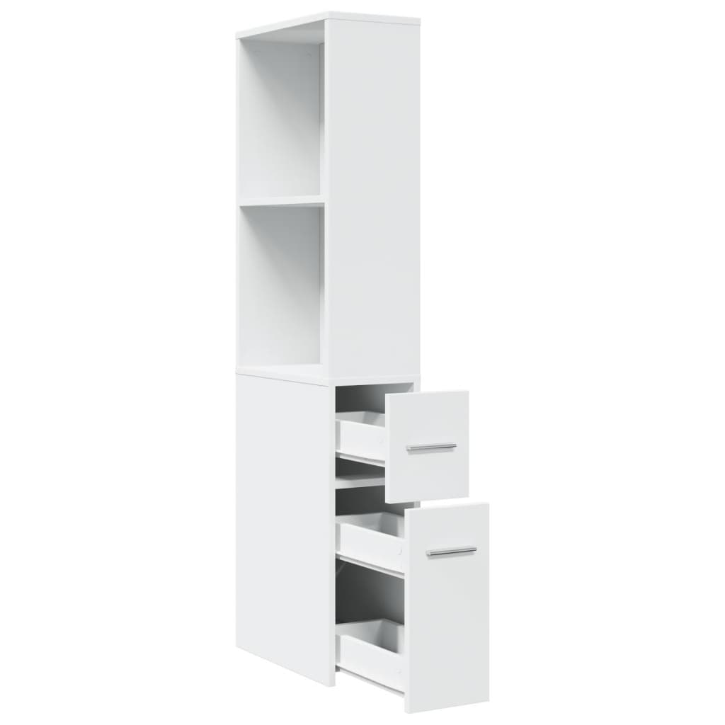 Narrow Bathroom Cupboard with Wheels White Engineered Wood