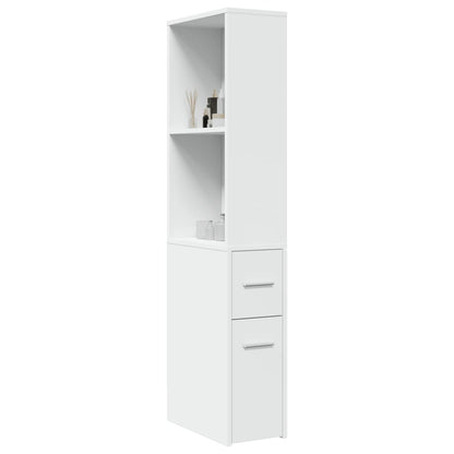 Narrow Bathroom Cupboard with Wheels White Engineered Wood