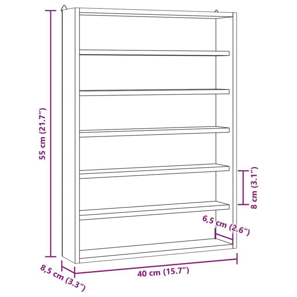 Wall Display Cabinet with 6 Shelves 40x8.5x55 cm