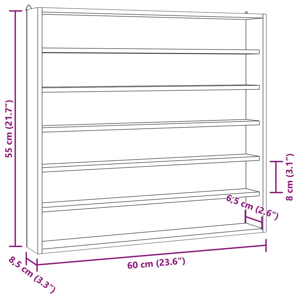 Wall Display Cabinet with 6 Shelves 60x8.5x55 cm