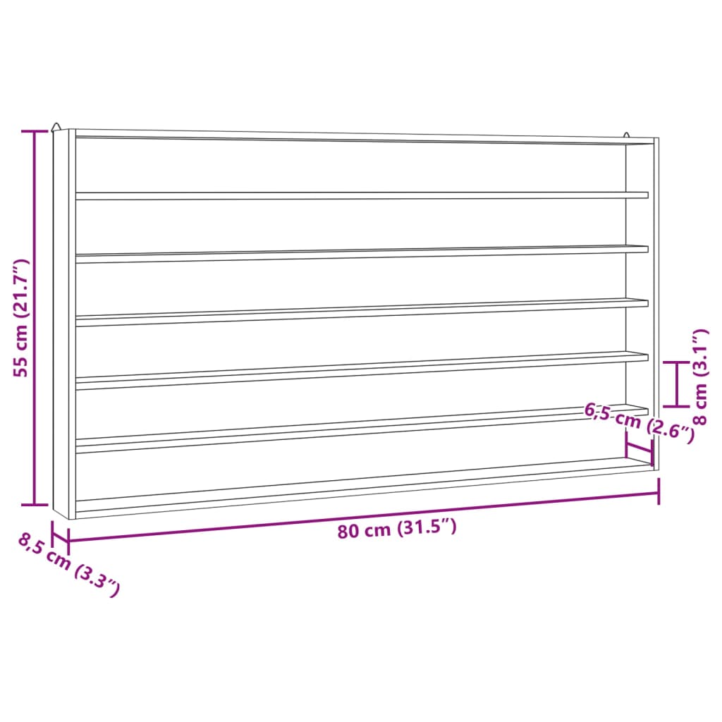 Wall Display Cabinet with 6 Shelves 80x8.5x55 cm