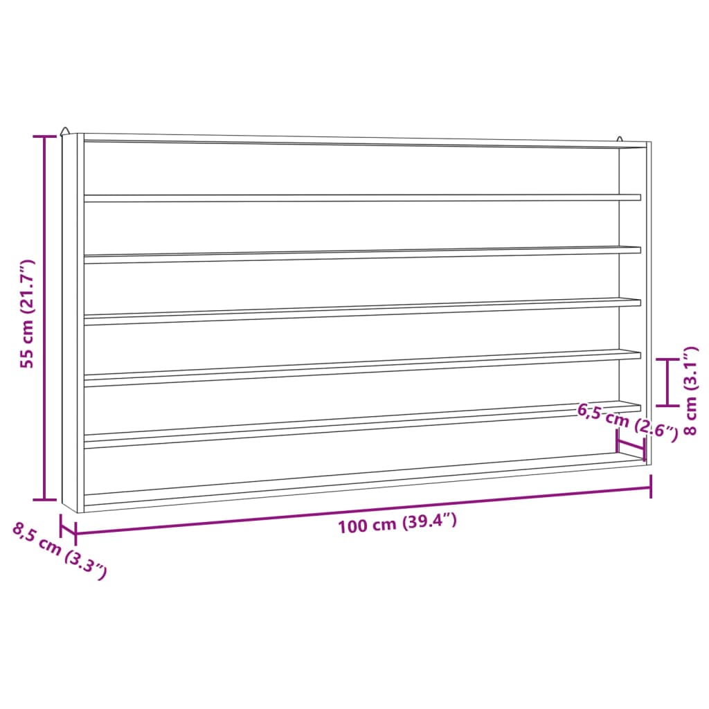 Wall Display Cabinet with 6 Shelves 100x8.5x55 cm