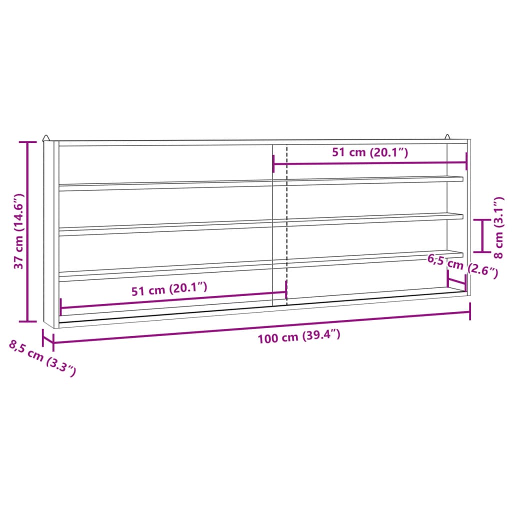 Wall Display Cabinet with Doors 100x8.5x37 cm