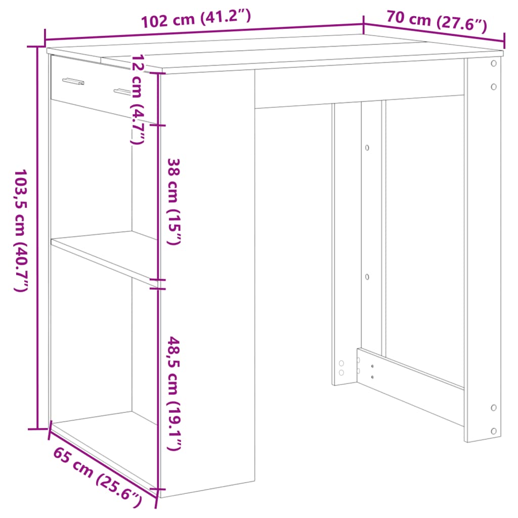 Bar Table White 102x70x103.5 cm Engineered Wood