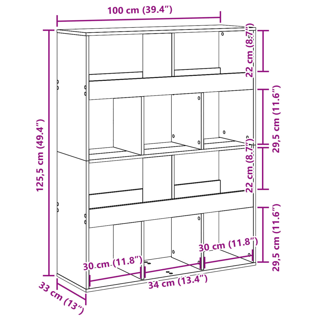 Bookcase Sonoma Oak 100x33x125.5 cm Engineered Wood