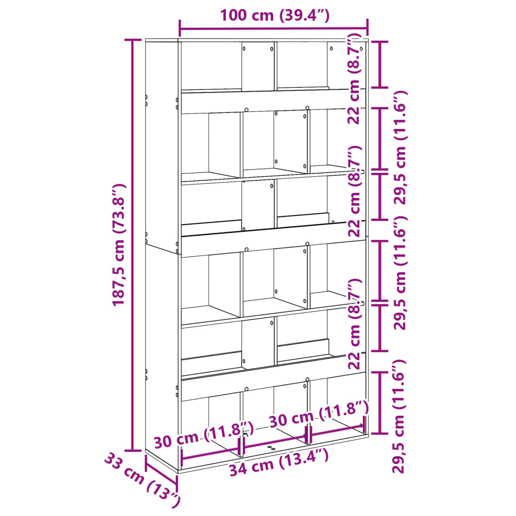 Bookcase White 100x33x187.5 cm Engineered Wood