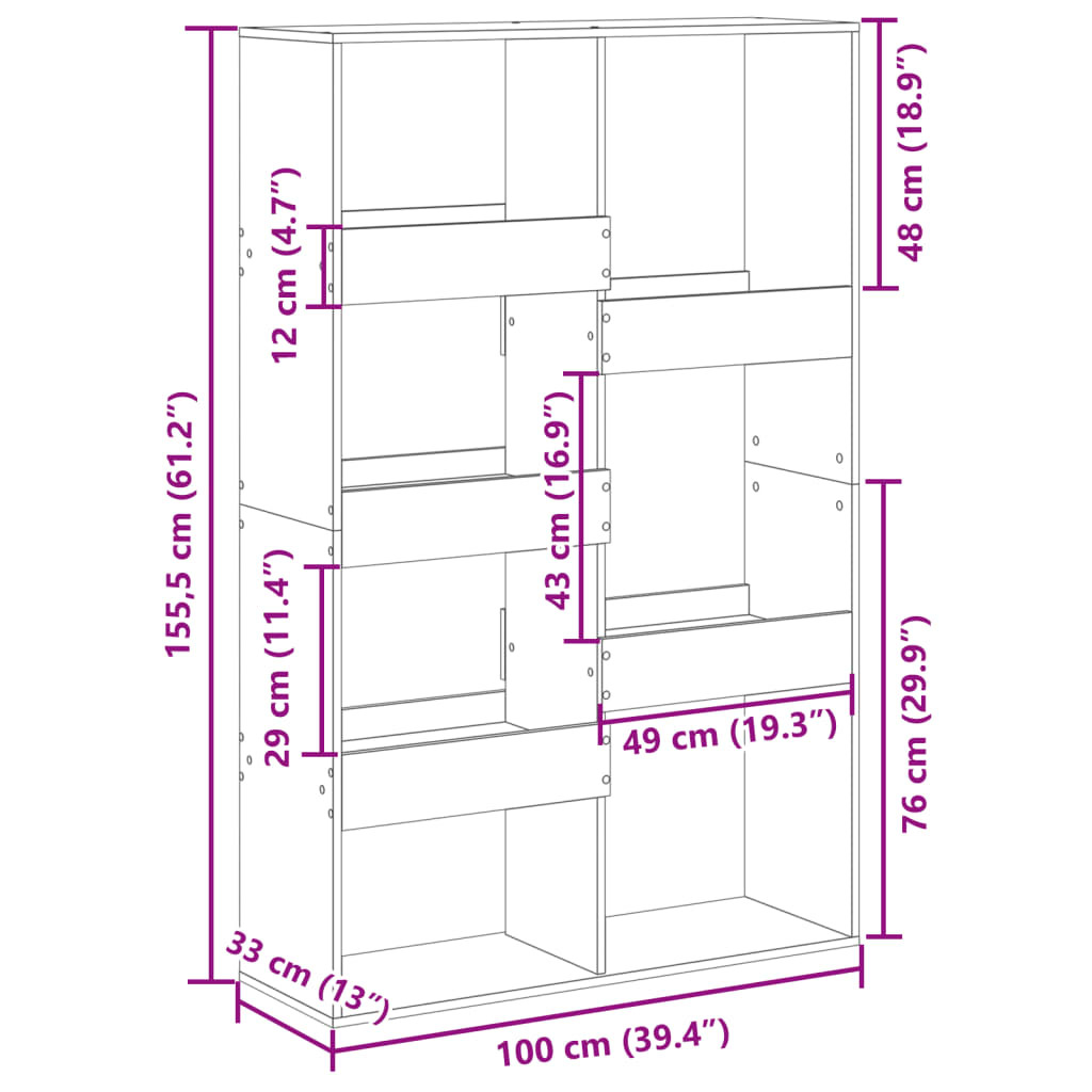 Bookcase White 100x33x155.5 cm Engineered Wood