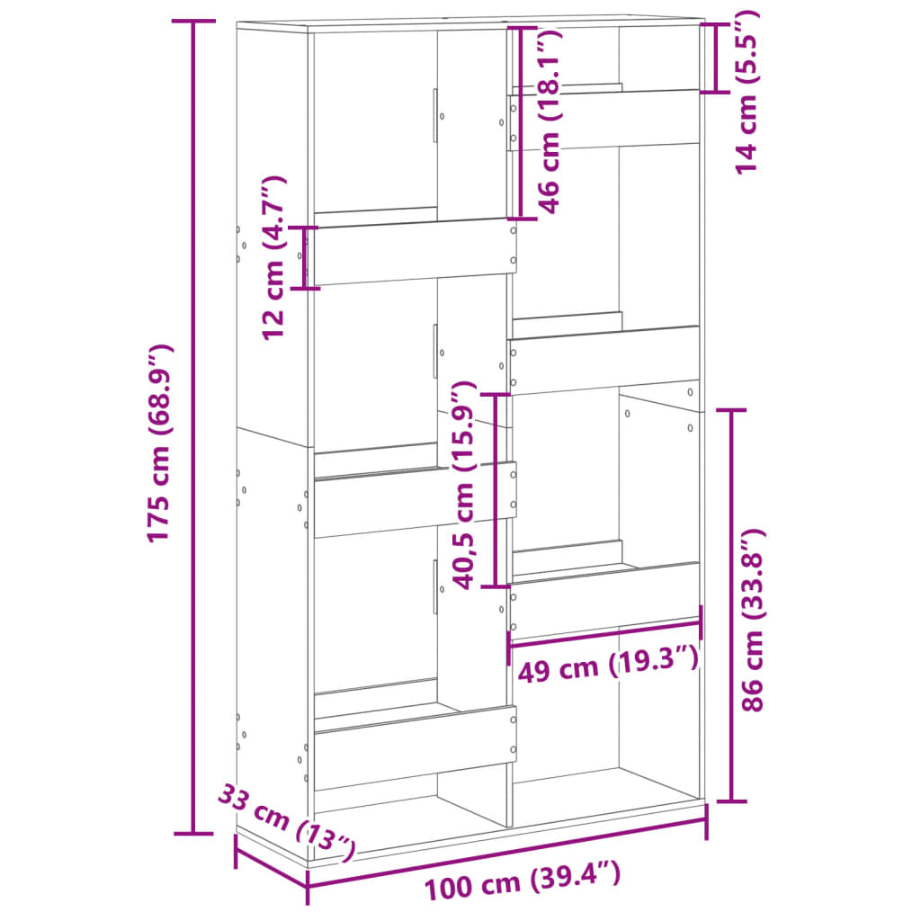 Bookcase Sonoma Oak 100x33x175 cm Engineered Wood