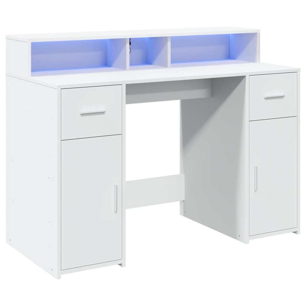 Desk with LED Lights White 120x55x91 cm Engineered Wood