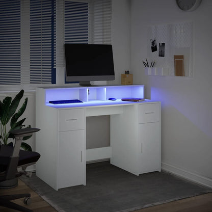 Desk with LED Lights White 120x55x91 cm Engineered Wood