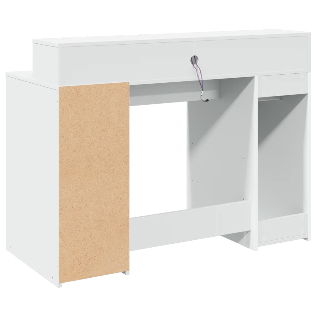 Desk with LED Lights White 120x55x91 cm Engineered Wood