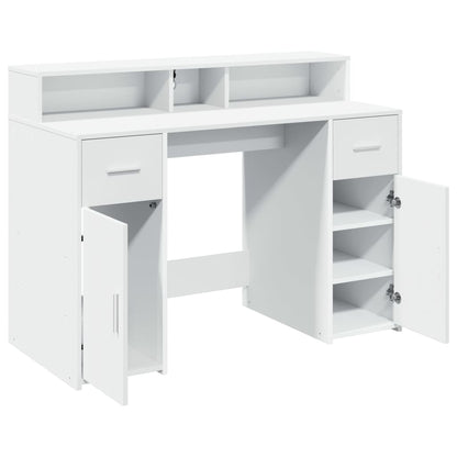 Desk with LED Lights White 120x55x91 cm Engineered Wood