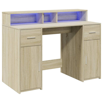 Desk with LED Lights Sonoma Oak 120x55x91 cm Engineered Wood