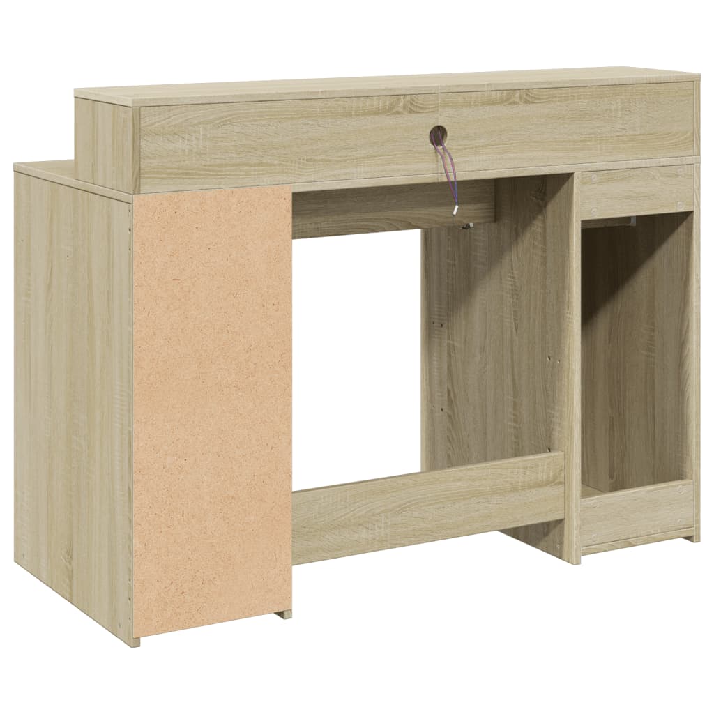 Desk with LED Lights Sonoma Oak 120x55x91 cm Engineered Wood