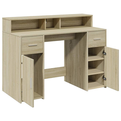 Desk with LED Lights Sonoma Oak 120x55x91 cm Engineered Wood