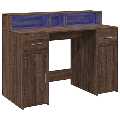 Desk with LED Lights Brown Oak 120x55x91 cm Engineered Wood