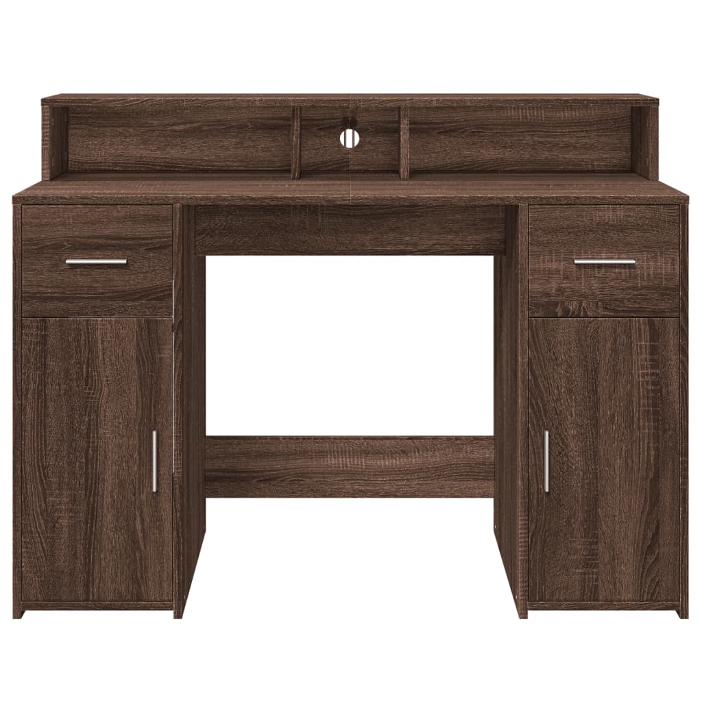 Desk with LED Lights Brown Oak 120x55x91 cm Engineered Wood