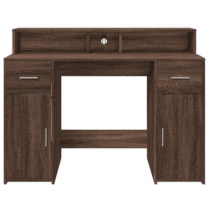 Desk with LED Lights Brown Oak 120x55x91 cm Engineered Wood