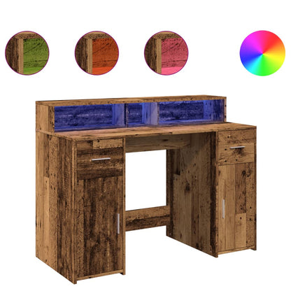 Desk with LED Lights Old Wood 120x55x91 cm Engineered Wood