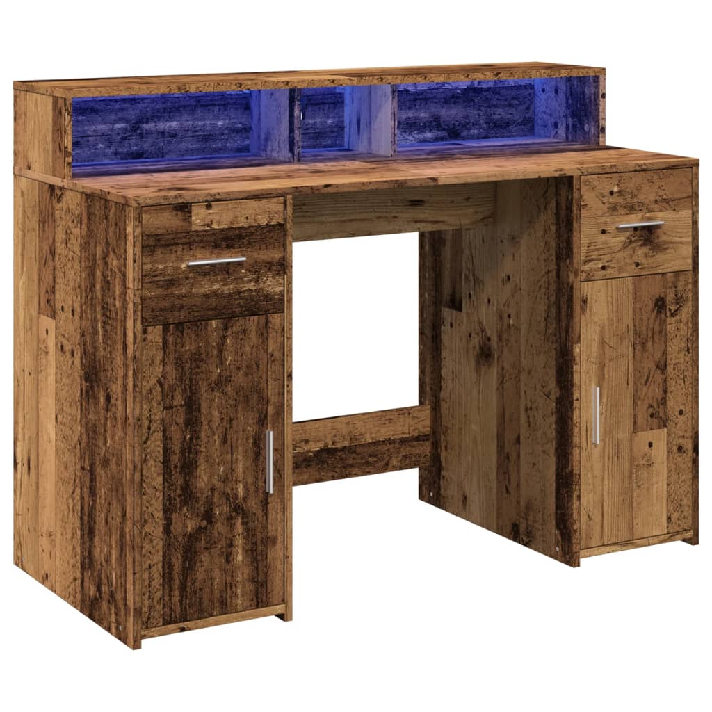 Desk with LED Lights Old Wood 120x55x91 cm Engineered Wood