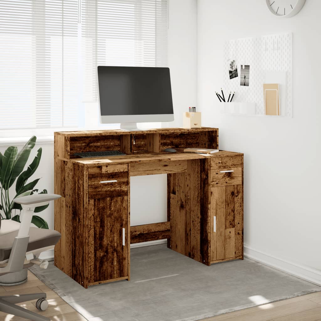 Desk with LED Lights Old Wood 120x55x91 cm Engineered Wood