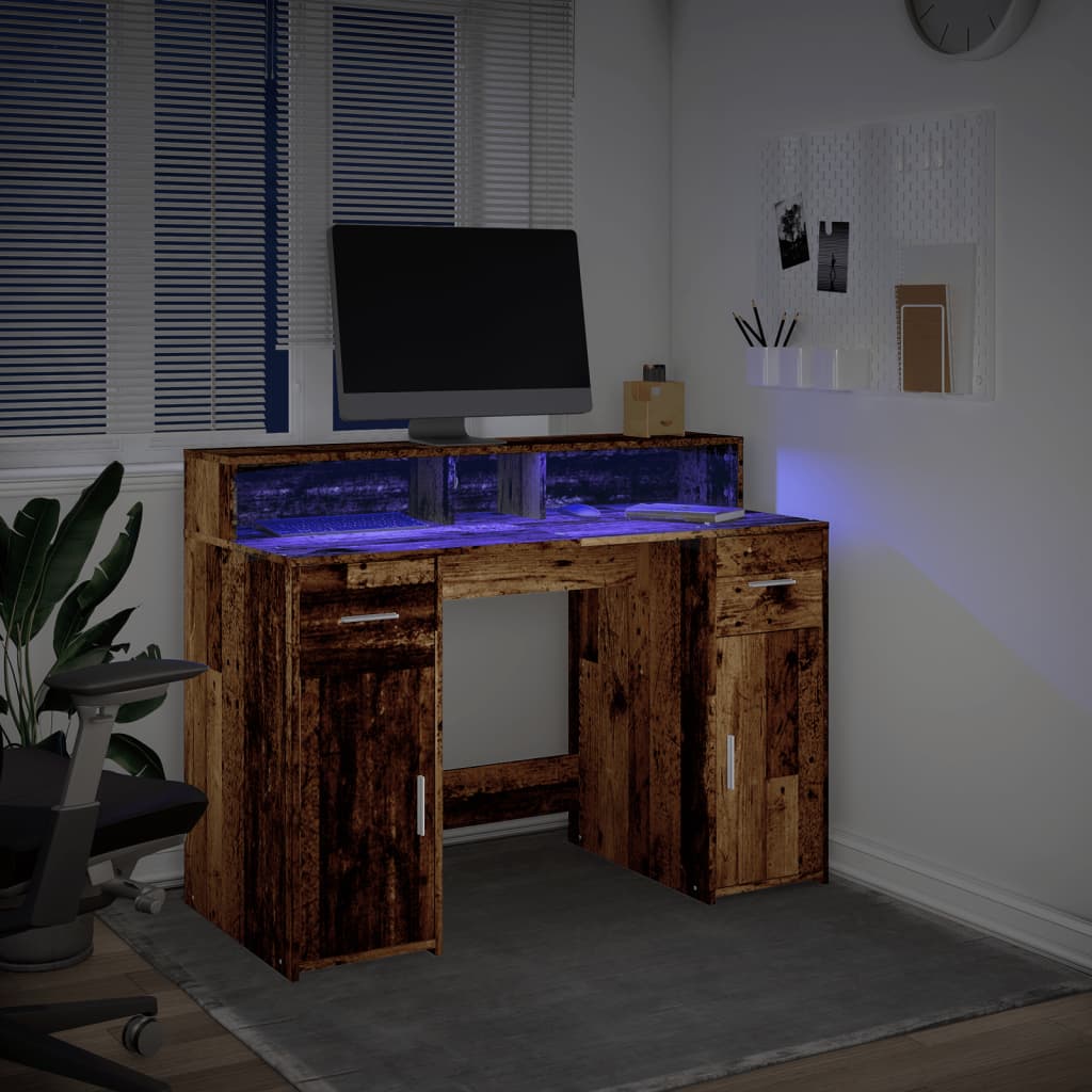 Desk with LED Lights Old Wood 120x55x91 cm Engineered Wood