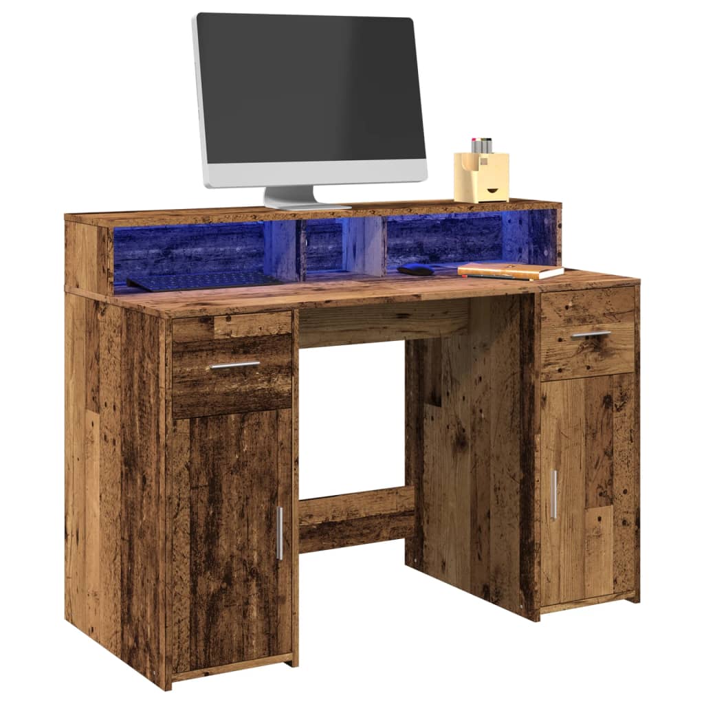 Desk with LED Lights Old Wood 120x55x91 cm Engineered Wood